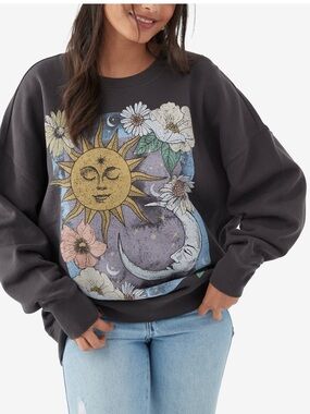 O'Neill Charcoal Graphic Sun And Moon Crewneck Sweatshirt (Size S)